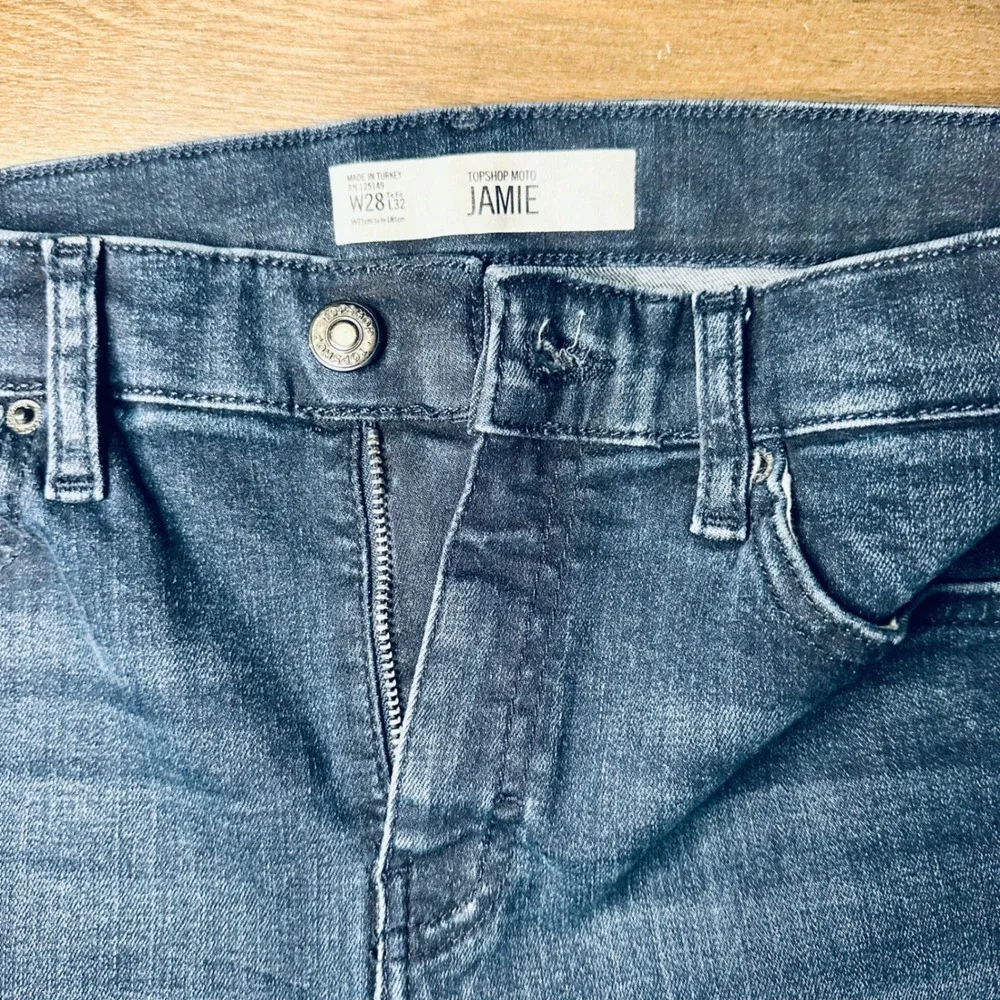 Topshop Moto‎ Jamie High Waist Skinny Jeans Dark Wash Raw Hem W28 L32